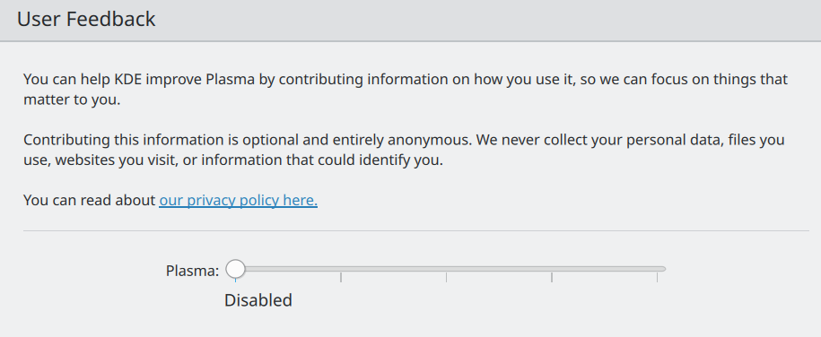 User feedback settings in KDE